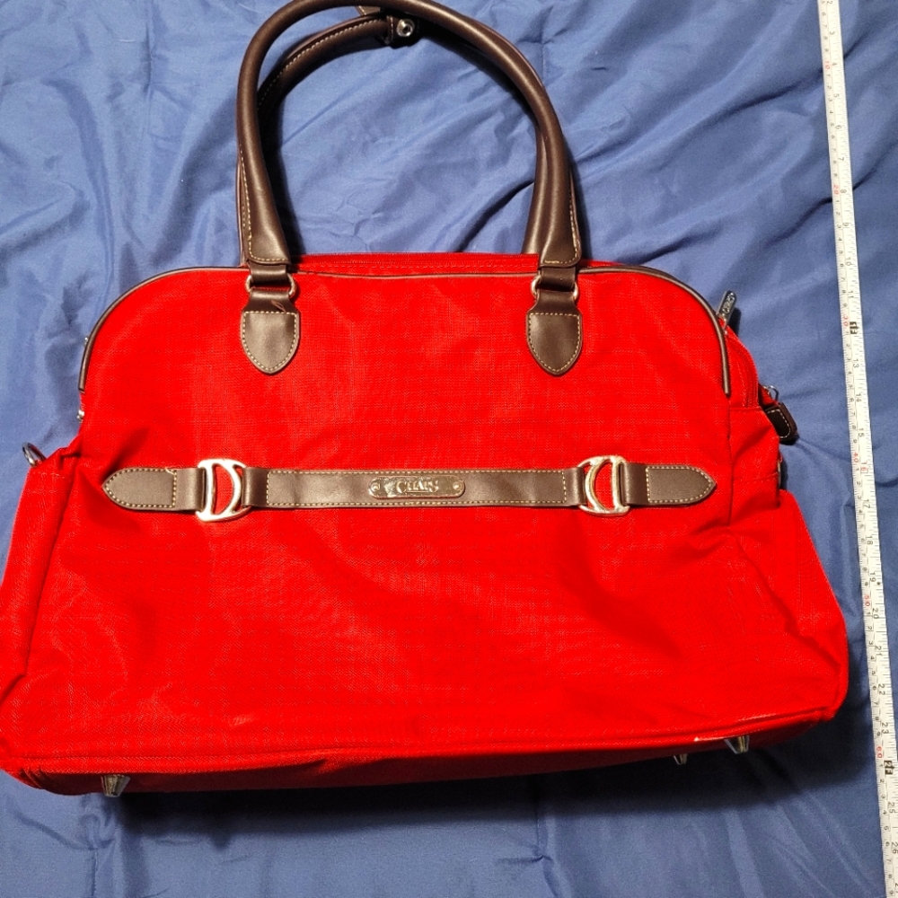 Chaps Dark Red Travel Carry On multiple zip components